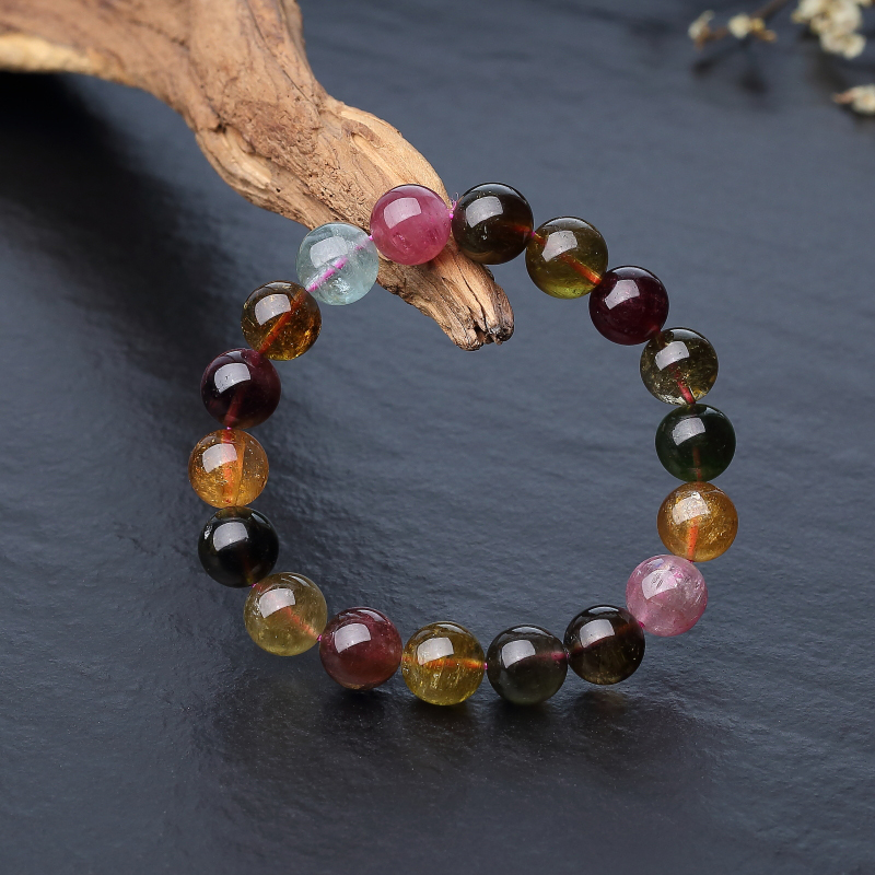 巴西天然彩虹碧玺单圈手串-红掌柜