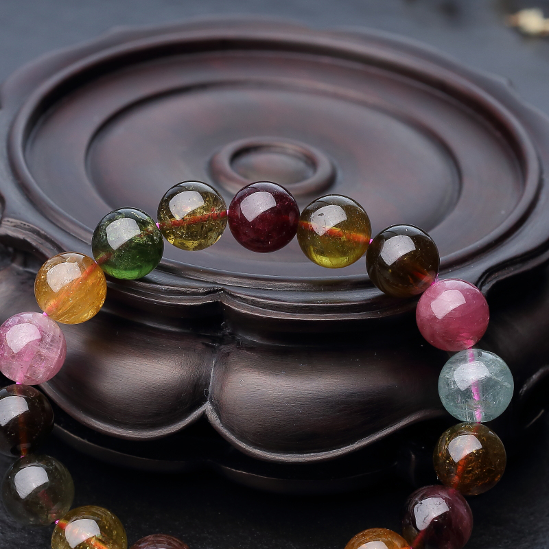 彩虹碧玺单圈手串-红掌柜