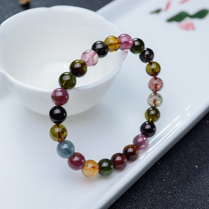 彩虹碧玺单圈手串-红掌柜