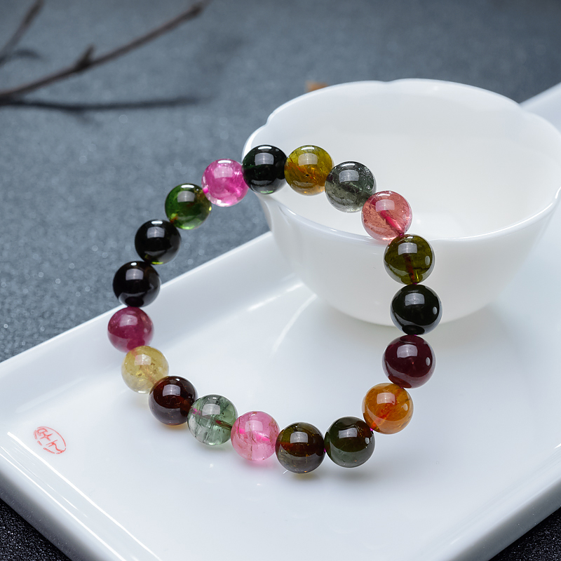 彩虹碧玺单圈手串-红掌柜