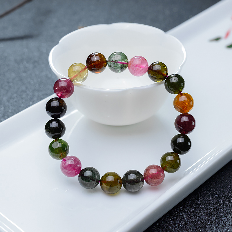 10mm彩虹碧玺单圈手串-红掌柜