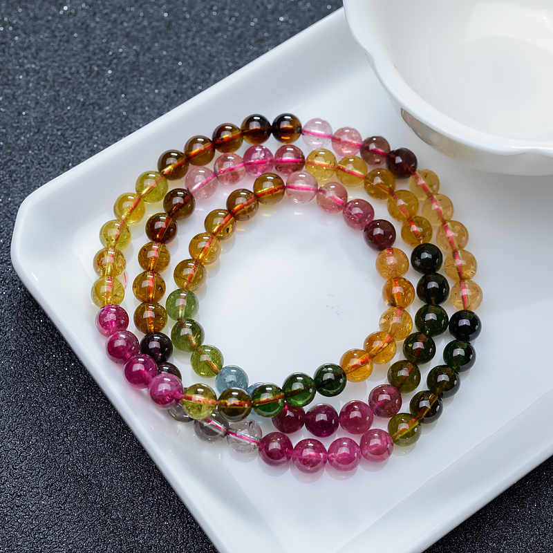 彩虹碧玺手串-红掌柜