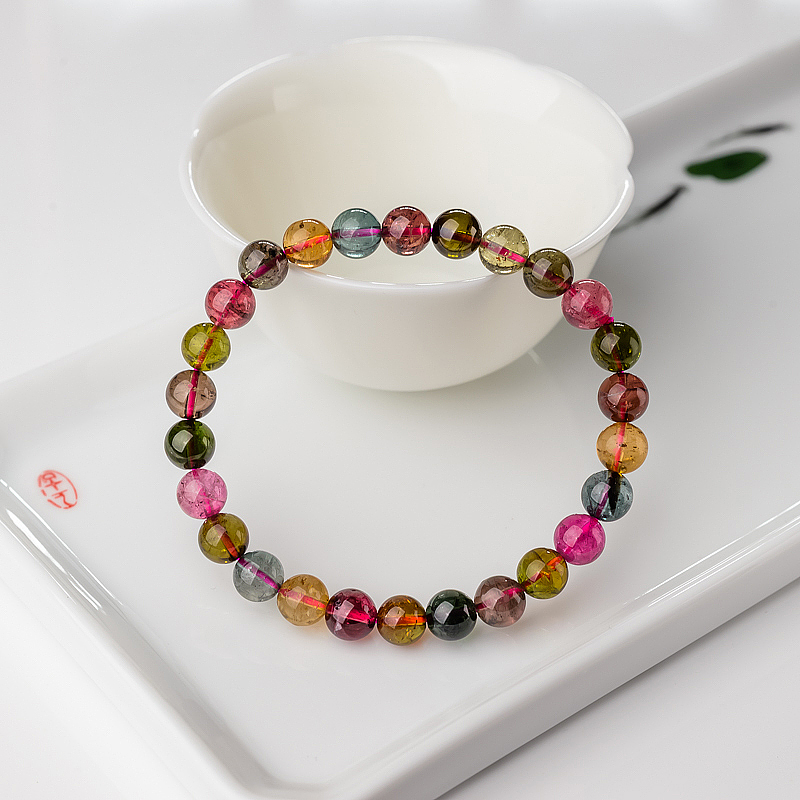 7.5mm彩虹碧玺单圈手串-红掌柜