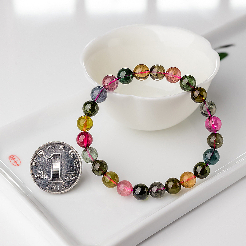 彩虹碧玺手串-红掌柜