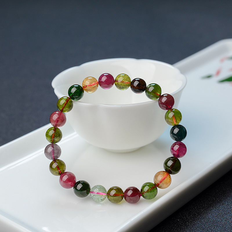 彩虹碧玺圆珠手串 - 红掌柜