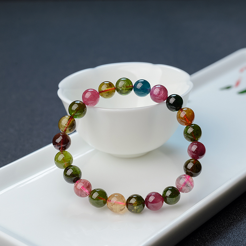 彩虹碧玺圆珠手串 - 红掌柜