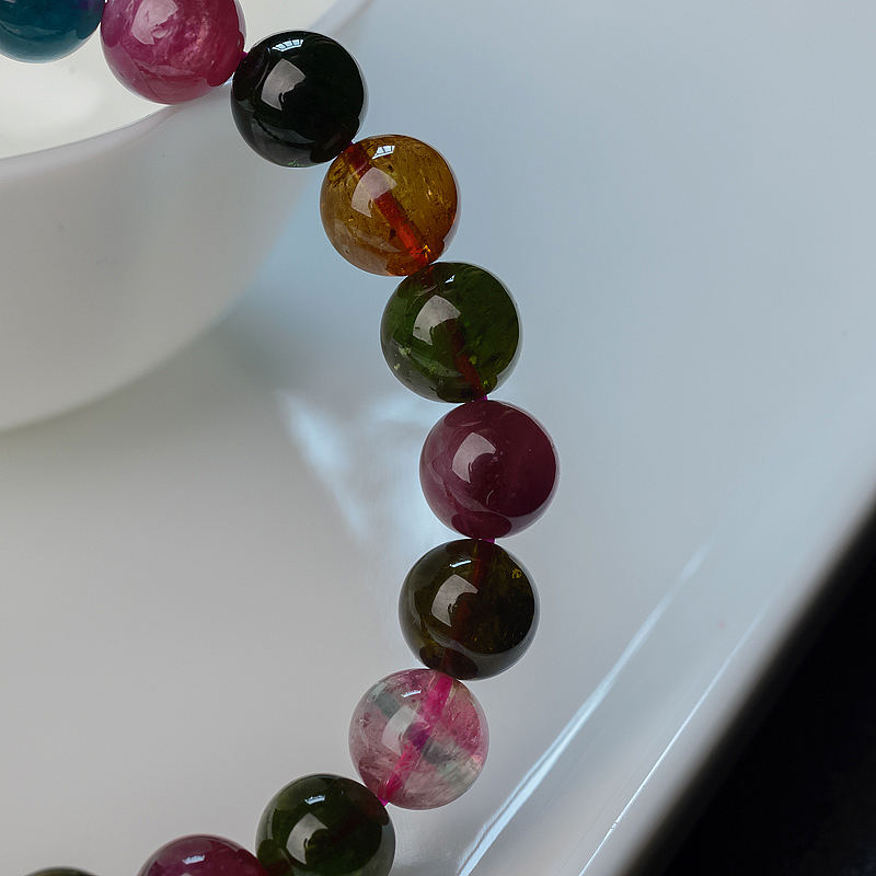 巴西天然彩虹碧玺手串 - 红掌柜