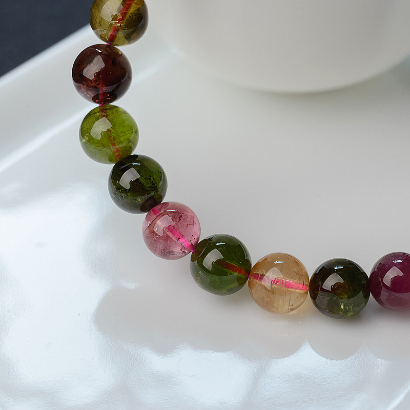 巴西天然碧玺圆珠手串 - 红掌柜