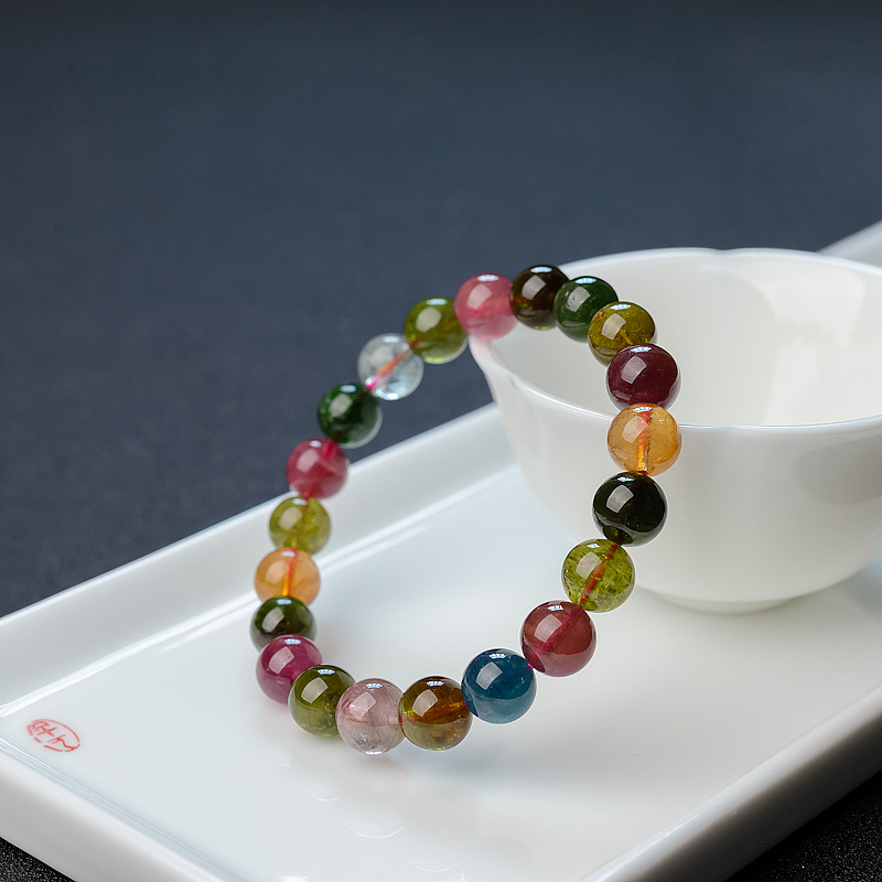 9mm巴西天然彩虹碧玺手串-红掌柜