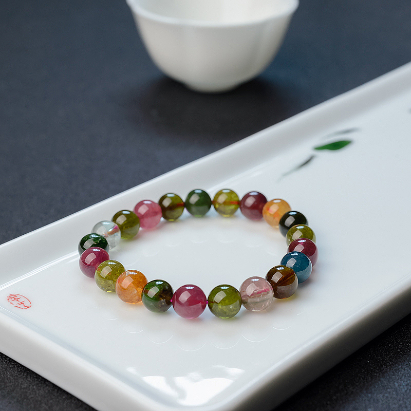 巴西天然彩虹碧玺手串-红掌柜