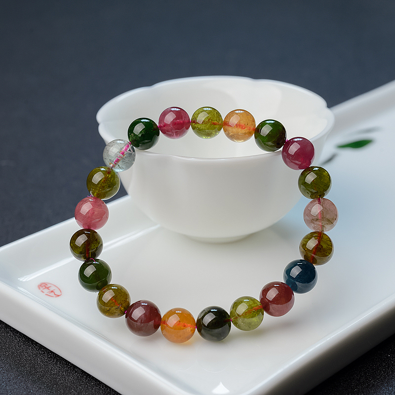 9mm天然彩虹碧玺手串-红掌柜