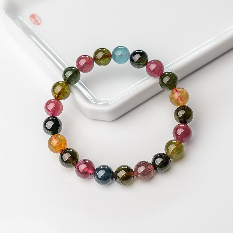 9mm彩虹碧玺手串-红掌柜