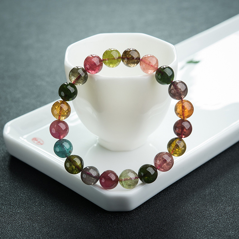 9.5mm彩虹碧玺单圈手串-红掌柜