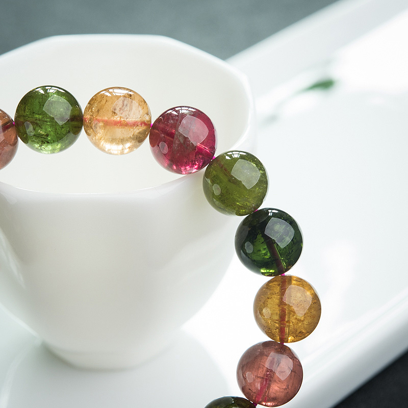 彩虹碧玺单圈手串-红掌柜