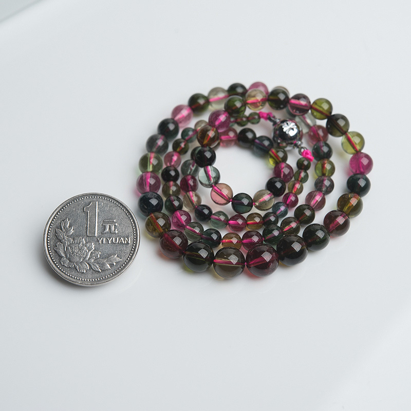 巴西天然彩虹碧玺项链-红掌柜