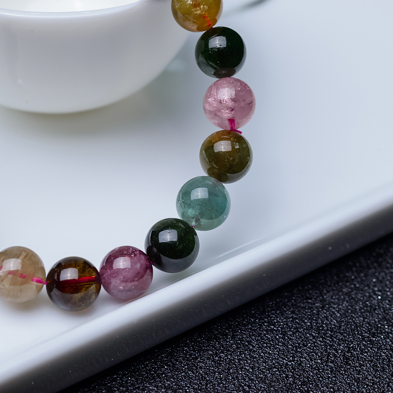 天然彩虹碧玺单圈手串-红掌柜