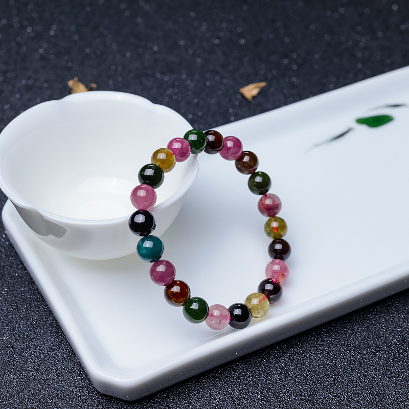 彩虹碧玺单圈手串-红掌柜