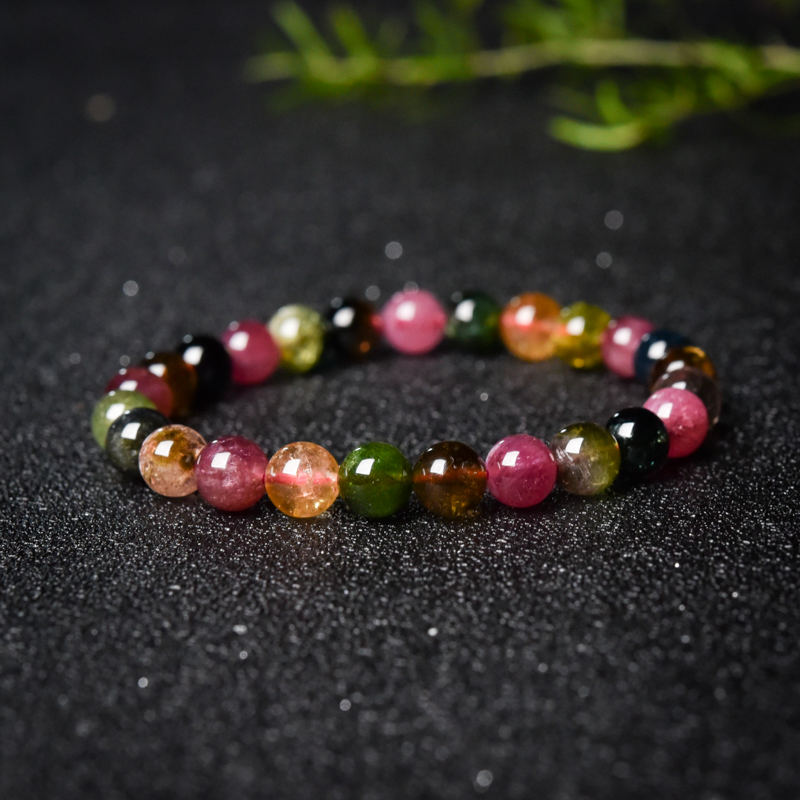 天然彩虹碧玺单圈手串-红掌柜