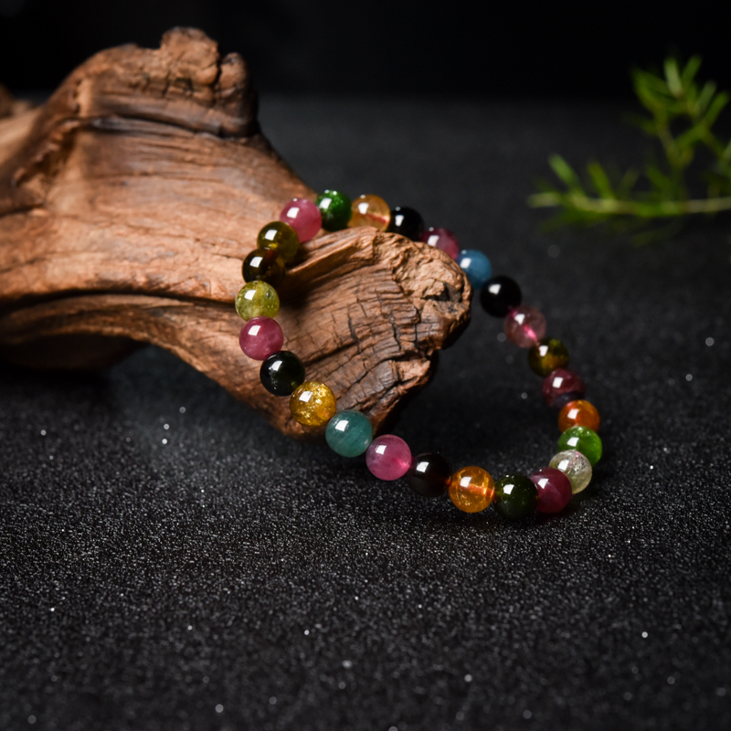7mm天然彩虹碧玺单圈手串-红掌柜