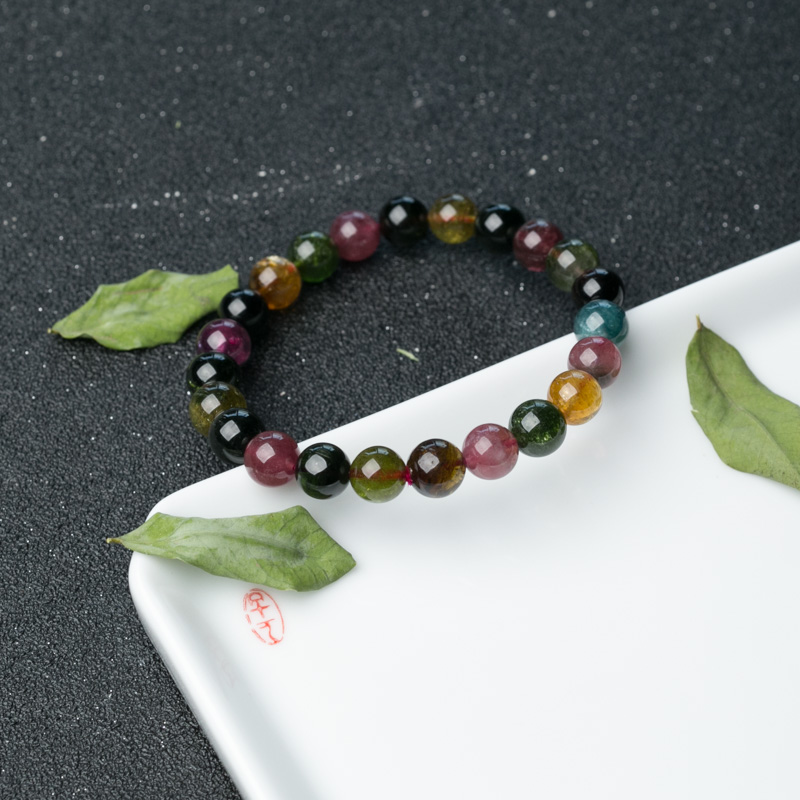 巴西彩虹碧玺单圈手串-红掌柜