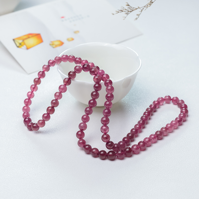 玫红碧玺多圈手串-红掌柜