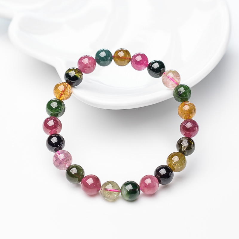 巴西天然彩虹碧玺单圈手串-红掌柜