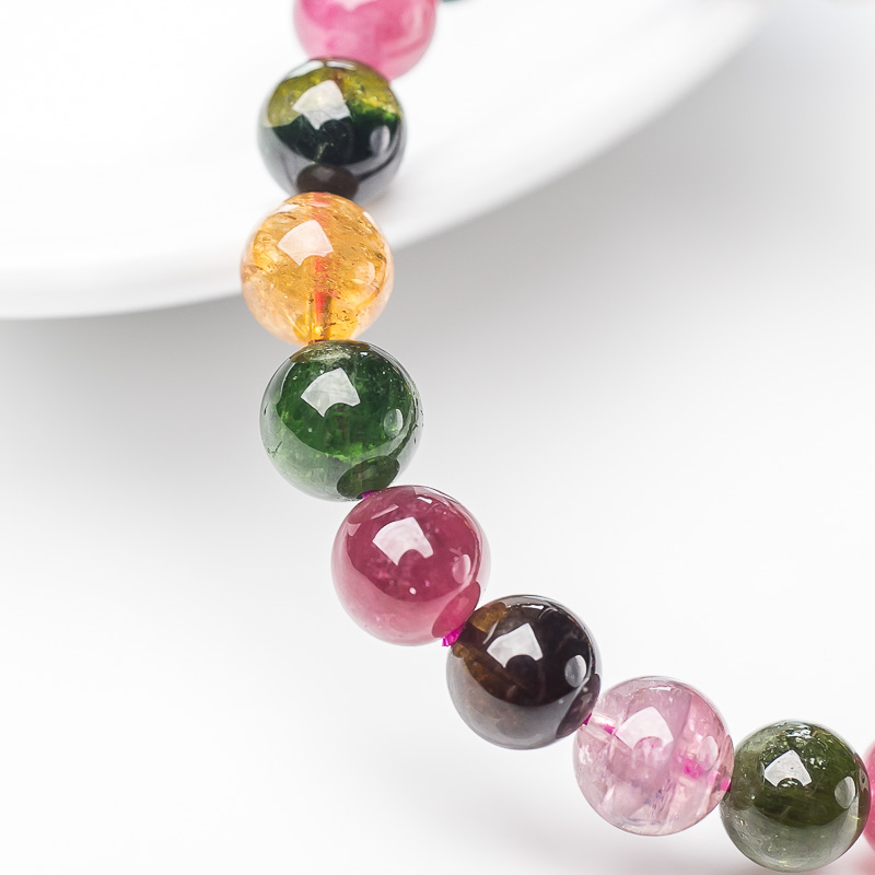 巴西天然彩虹碧玺手串-红掌柜