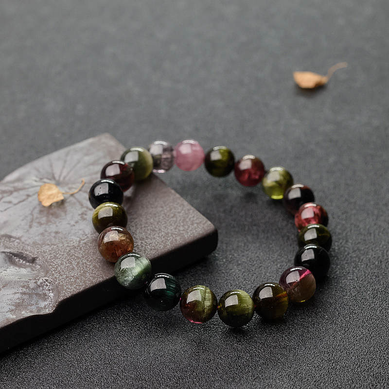 巴西天然猫眼彩虹碧玺手串-红掌柜