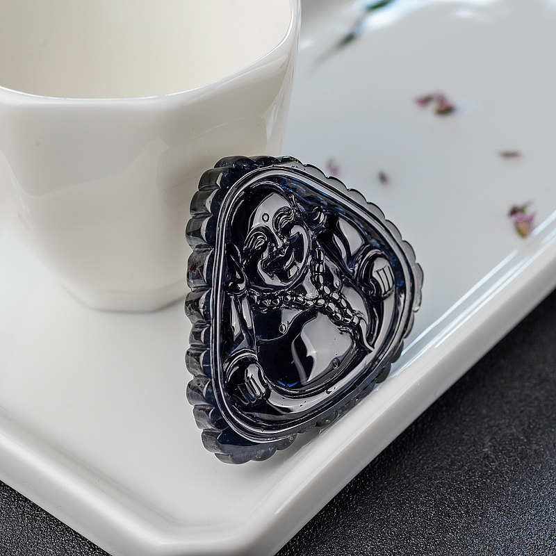 天然深蓝色碧玺弥勒佛吊坠-红掌柜