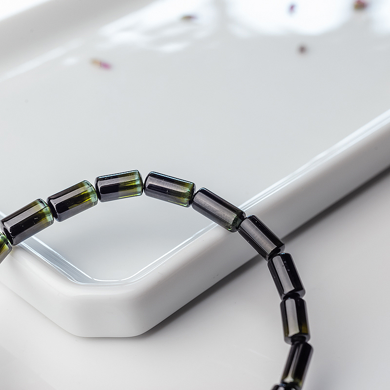 巴西双色碧玺桶珠单圈手串-红掌柜