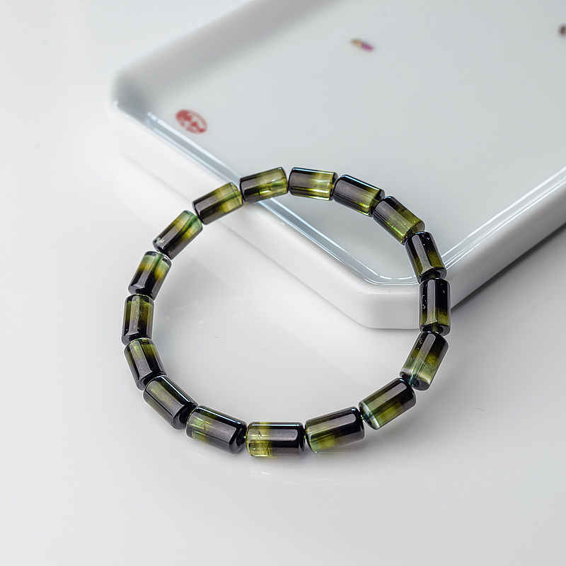 双色碧玺桶珠单圈手串-红掌柜