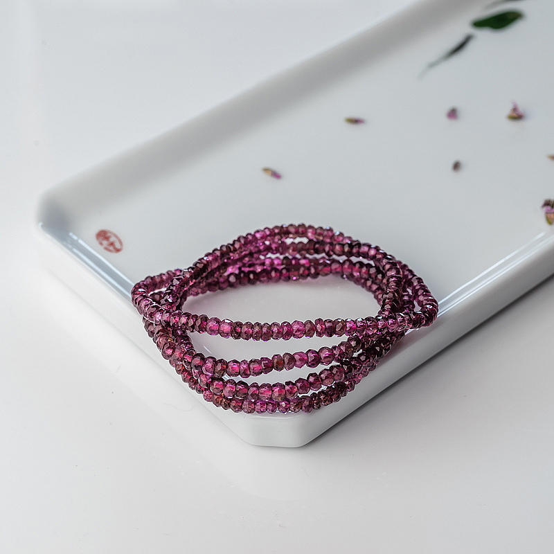 巴西粉色碧玺碟珠多圈手串-红掌柜