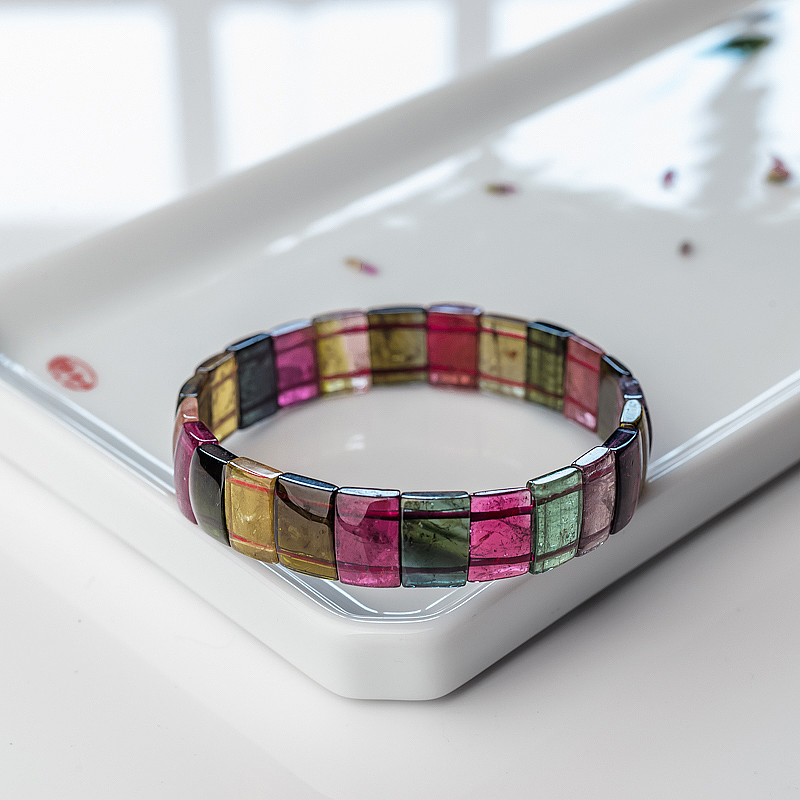 天然彩色碧玺单圈手串-红掌柜