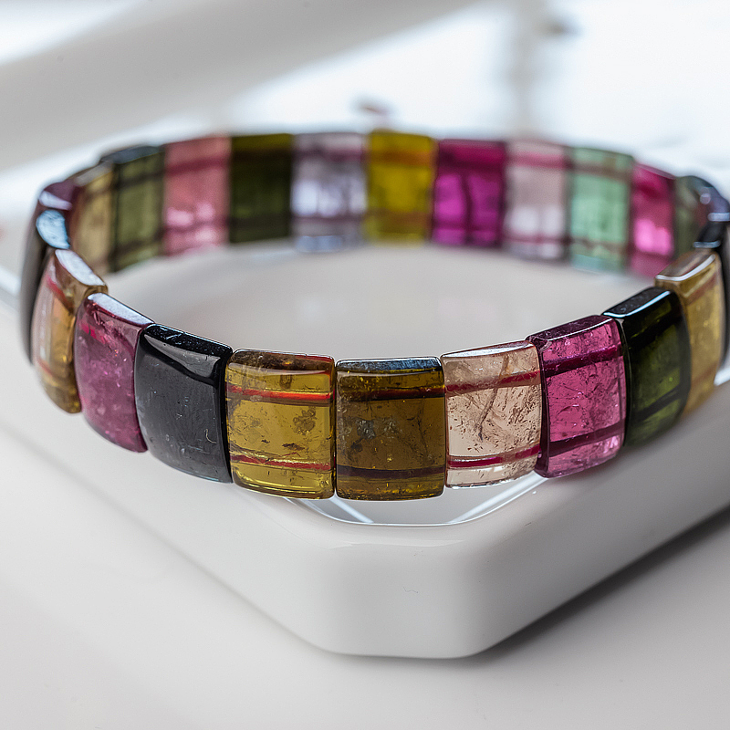 天然彩色碧玺单圈手串-红掌柜