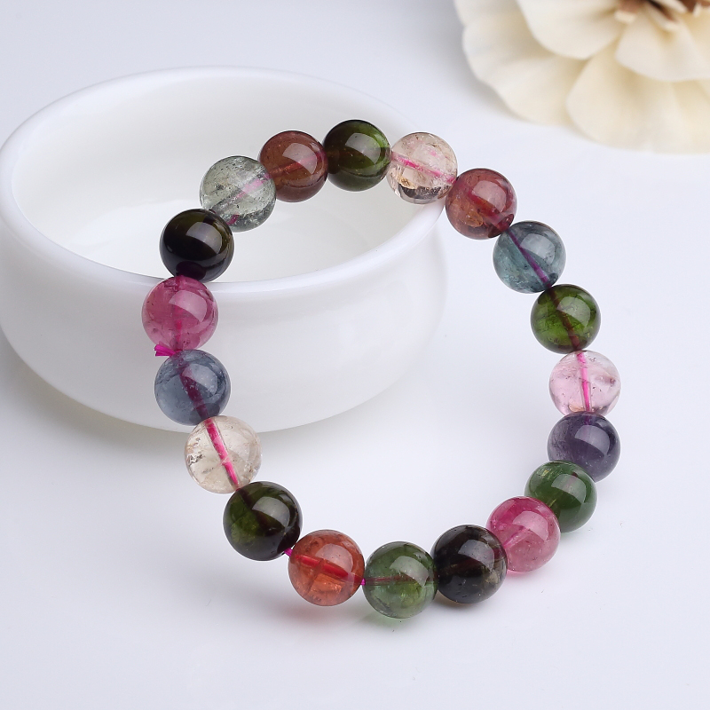 天然彩虹碧玺单圈手串-红掌柜