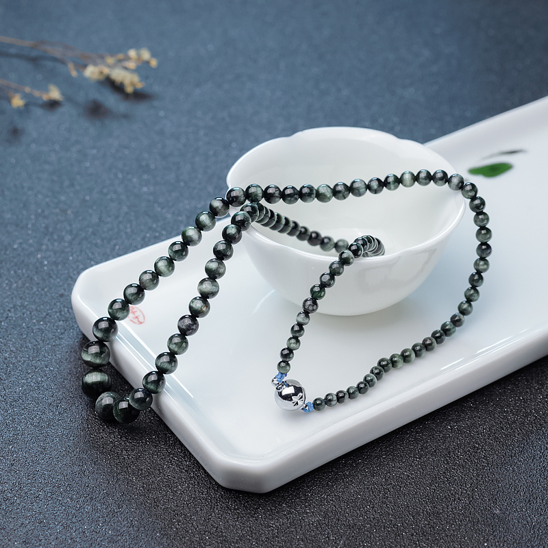 天然蓝绿猫眼碧玺塔链-红掌柜