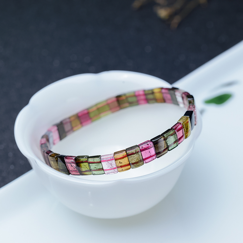 彩虹碧玺手串-红掌柜