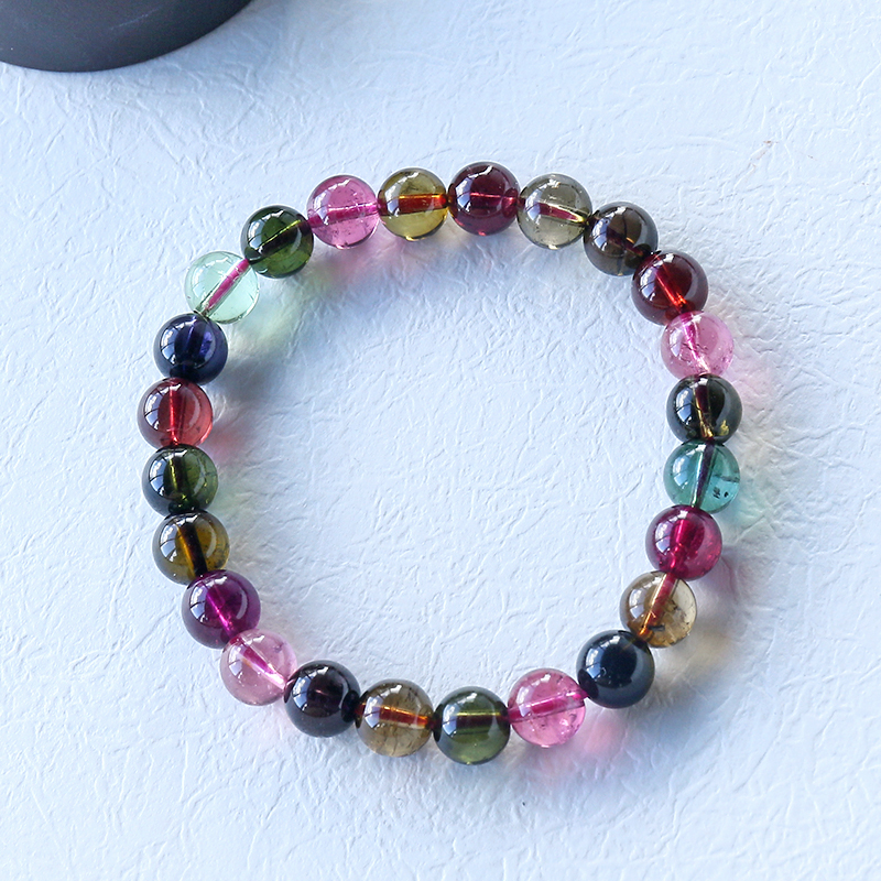 巴西彩红碧玺单圈手串-红掌柜