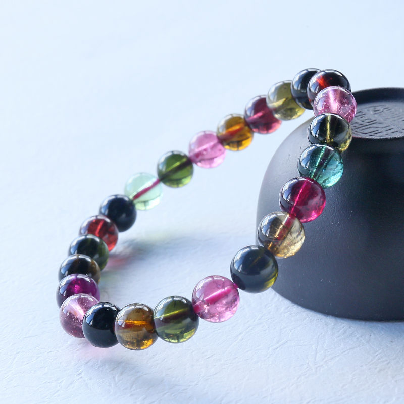 巴西彩红碧玺单圈手串-红掌柜