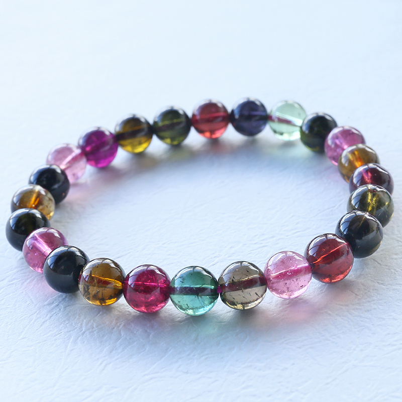 巴西彩红碧玺单圈手串-红掌柜