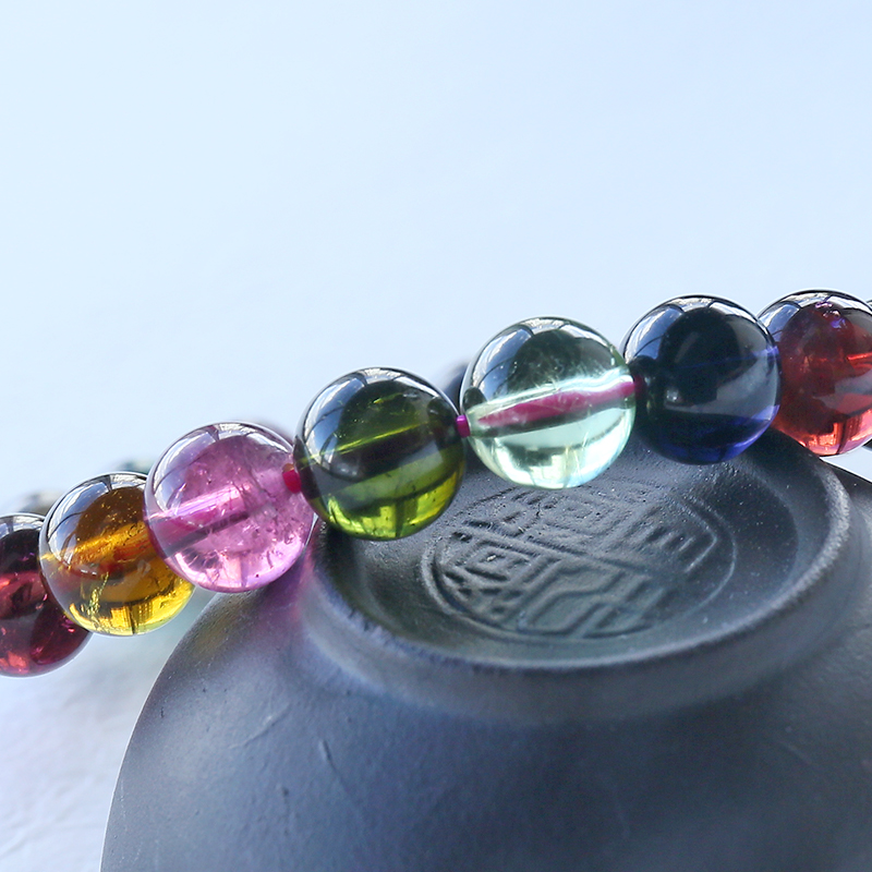 巴西彩红碧玺单圈手串-红掌柜