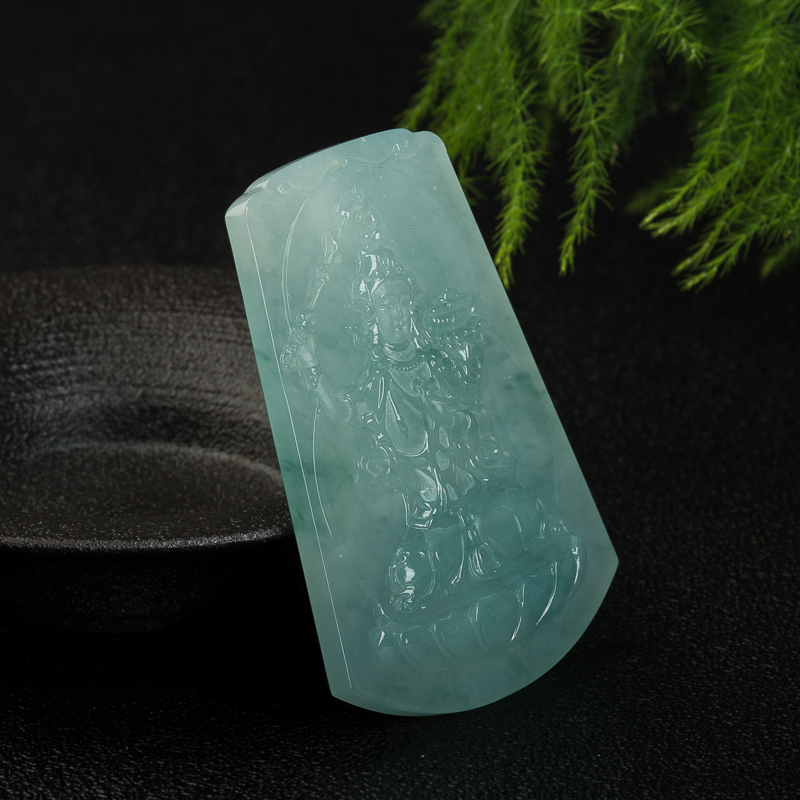 天然缅甸糯种飘花翡翠吊坠-红掌柜