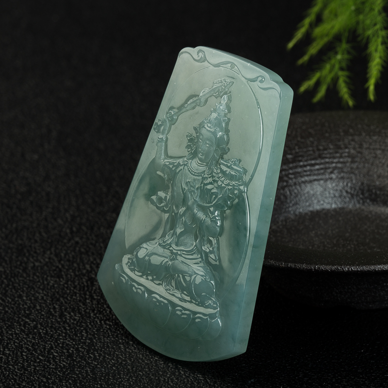 天然缅甸糯种翡翠虚空藏菩萨吊坠-红掌柜