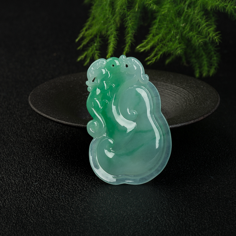 天然缅甸糯种翡翠福如意吊坠-红掌柜