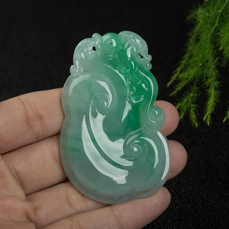 缅甸糯种翠绿翡翠福如意吊坠-红掌柜