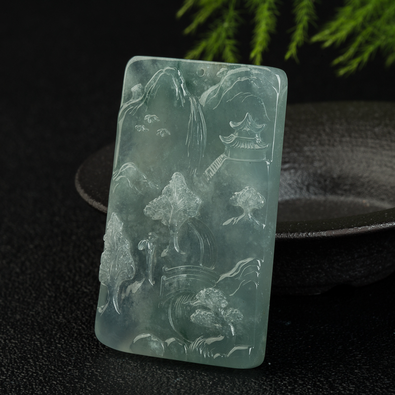 天然缅甸糯冰种飘花翡翠吊坠-红掌柜