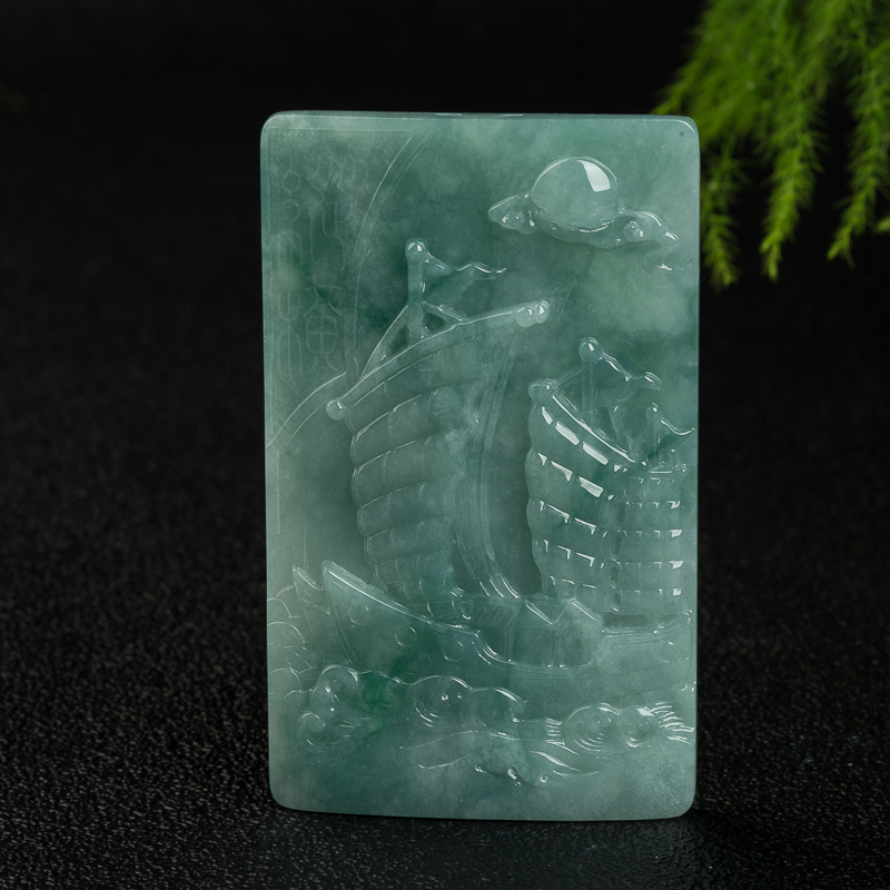 翡翠一帆风顺吊坠-红掌柜