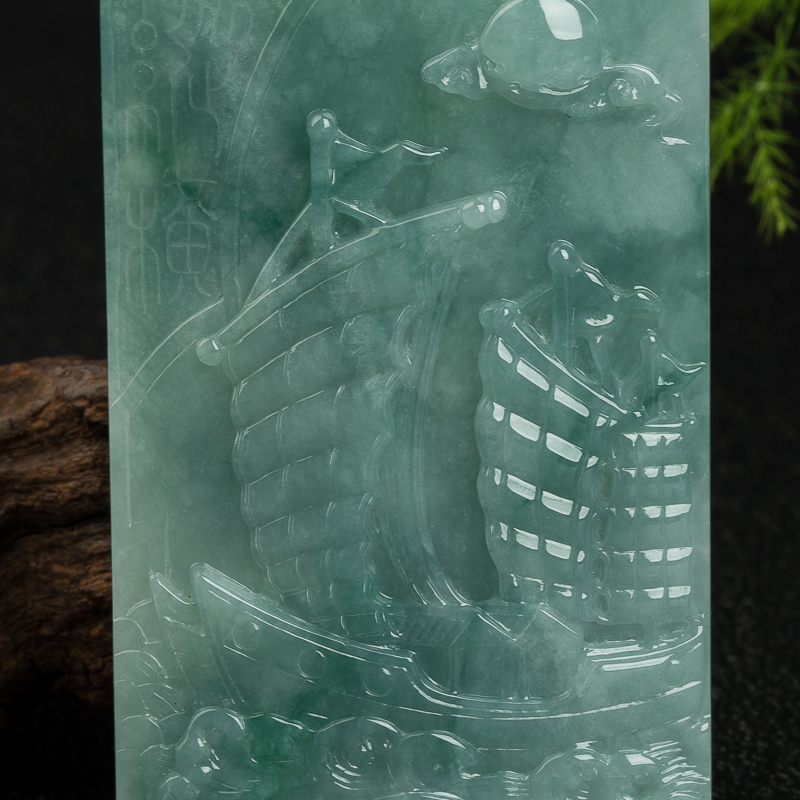 天然豆种浅绿翡翠一帆风顺吊坠-红掌柜