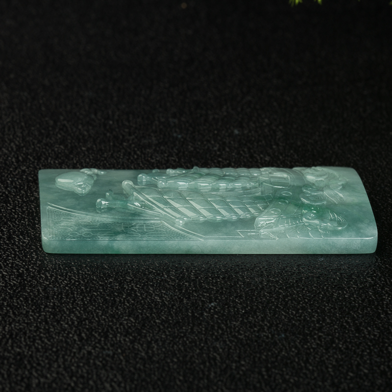 缅甸豆种浅绿翡翠一帆风顺吊坠-红掌柜