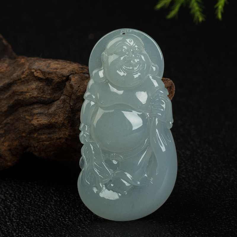 糯种白色翡翠弥勒佛吊坠-红掌柜